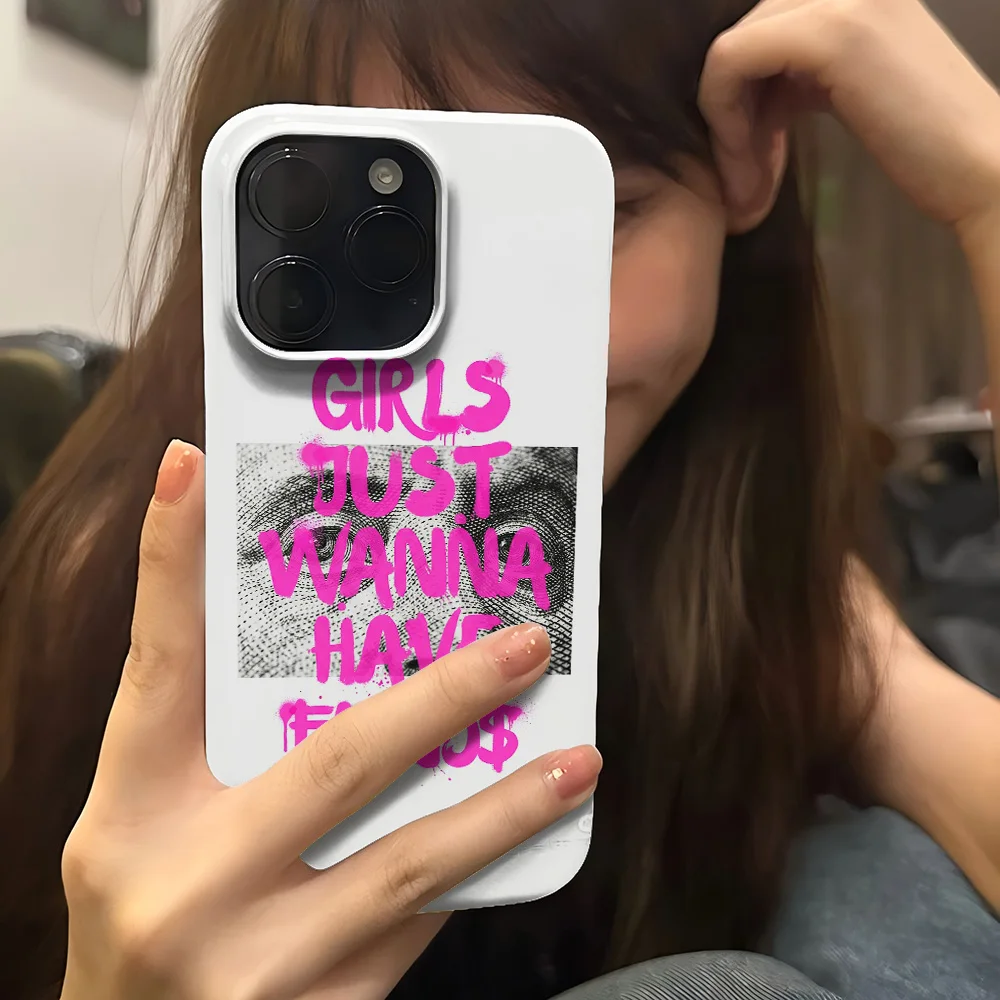 Funda para iPhone 17 16 15 14 13 12 11 Air Pro Max X XS XR XSMax 7 8 Plus con diseño de chica y dinero en spray rosa, película brillante y PC rígido