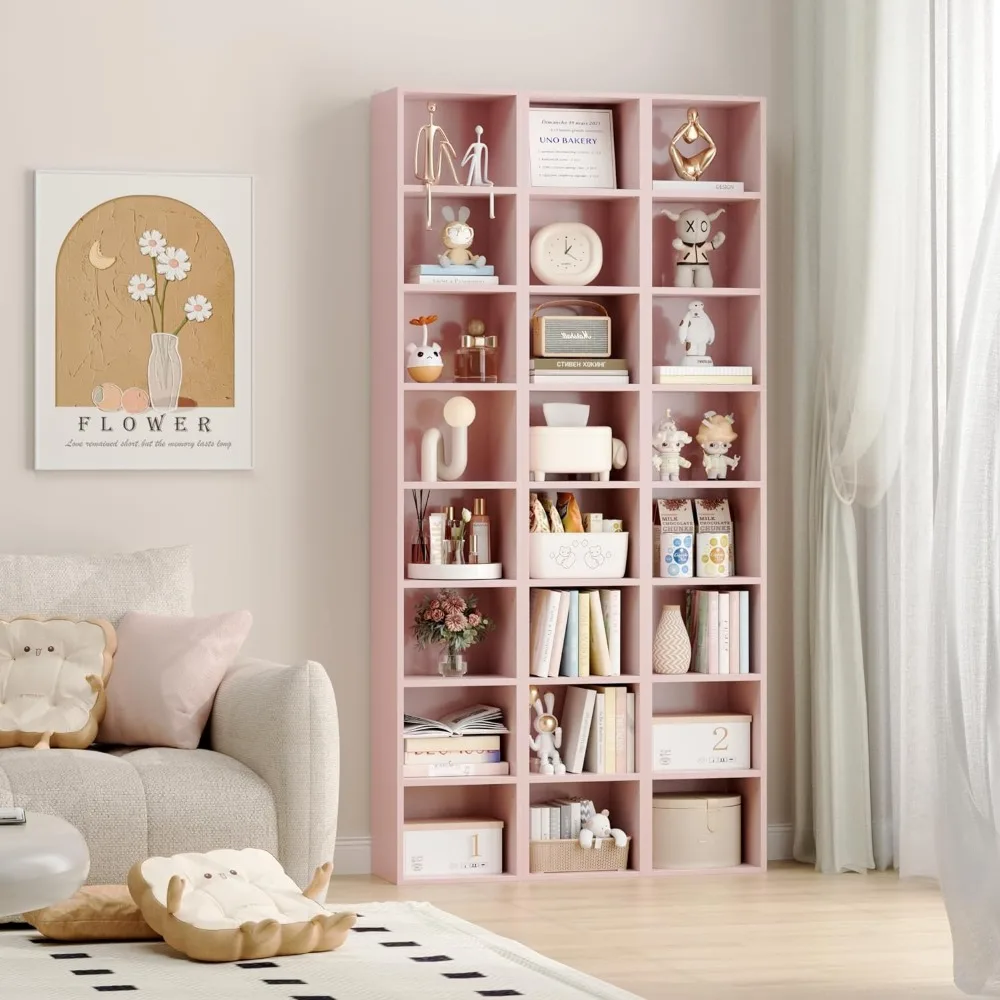 Book Shelf Pink Bookcase Tall Narrow Bookcase Display Bookshelf for Home Office 8-Tier Media Tower Rack Storage Living Room