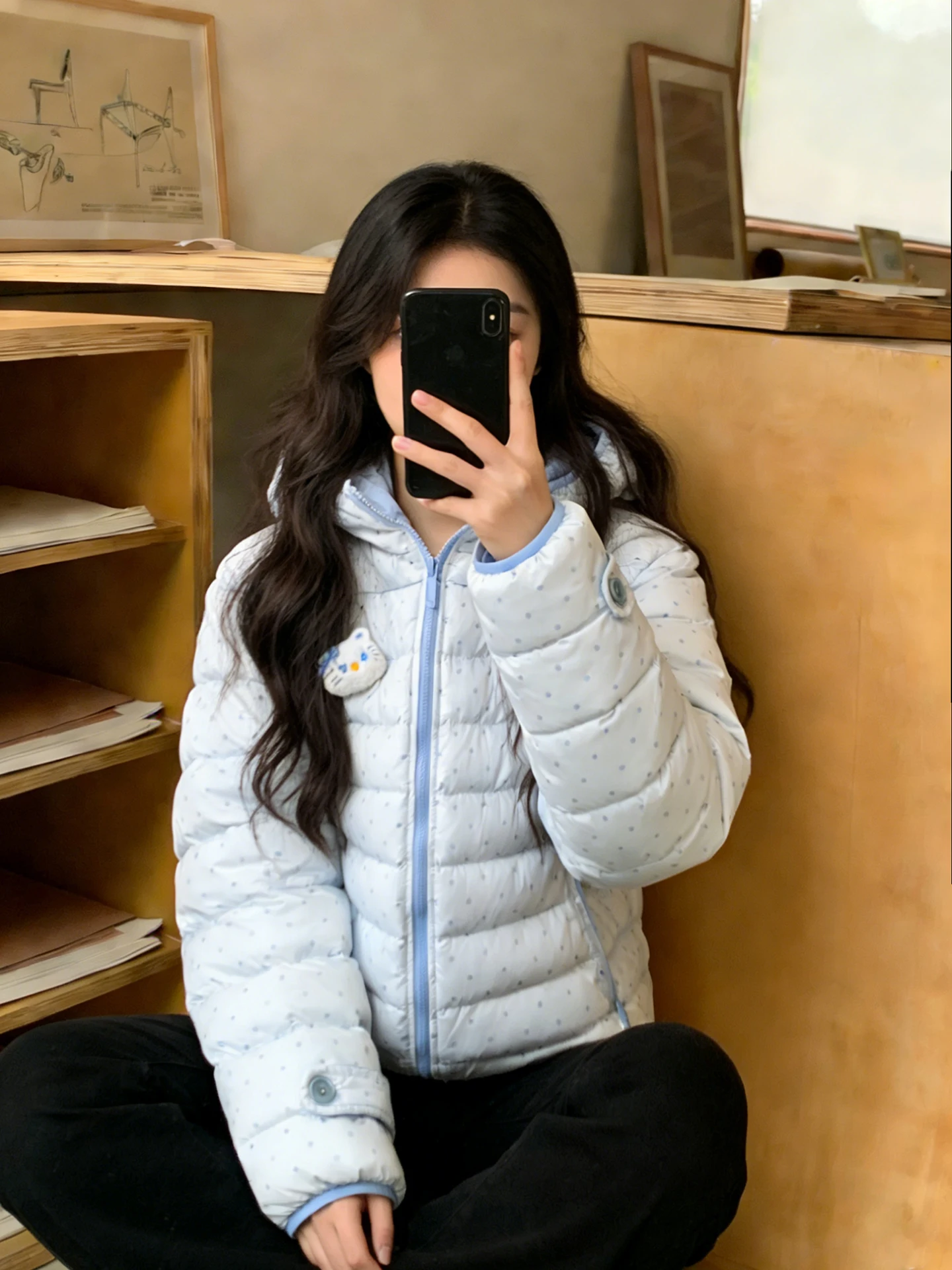 

Korean Sle Sweet Polka Dot Hooded Bread Jaet Women's Winter Faion Design Cotton down Jaet ort Thiened Long Sve