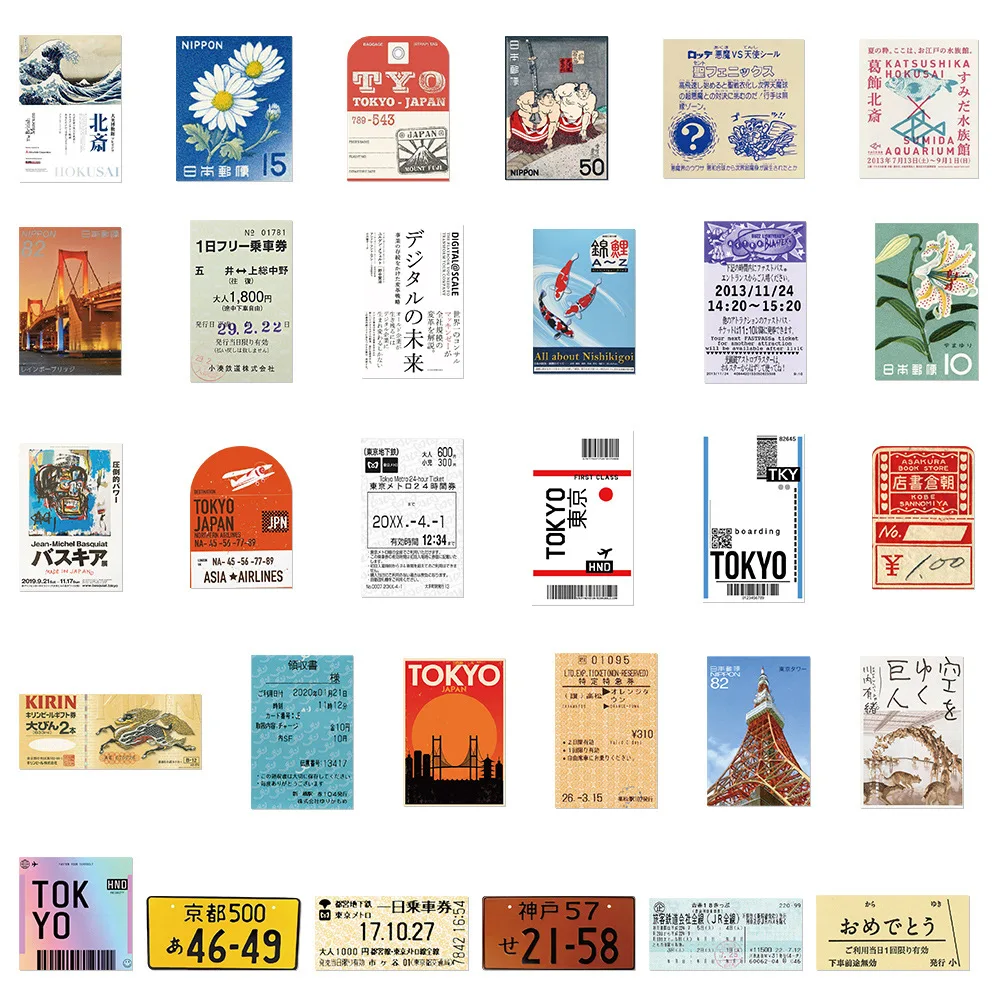 10/30/60PCS Japan Travel Ticket Cartoon Graffiti Stickers Decals Kids Toys DIY Scrapbook Laptop Stationary Guitar Car Sticker