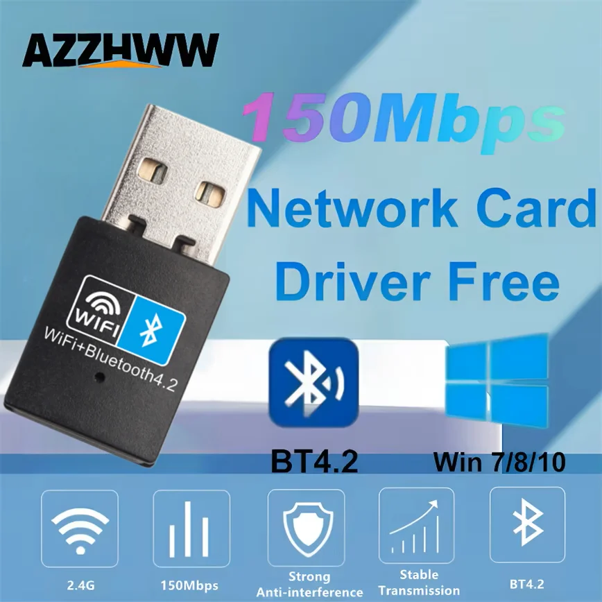 

150Mbps USB WiFi Bluetooth Adapter 2-in-1 USB Bluetooth WiFi Dongle 2.4G USB Wi-Fi Network Wireless Wlan Receiver DRIVER FREE