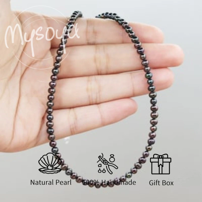 

MYSOYA Black Freshwater Pearl Necklace 5-6mm With Gift Box, For Her/Him, Birthday/WeddIng/Anniversary/Christmas/New Year Gift