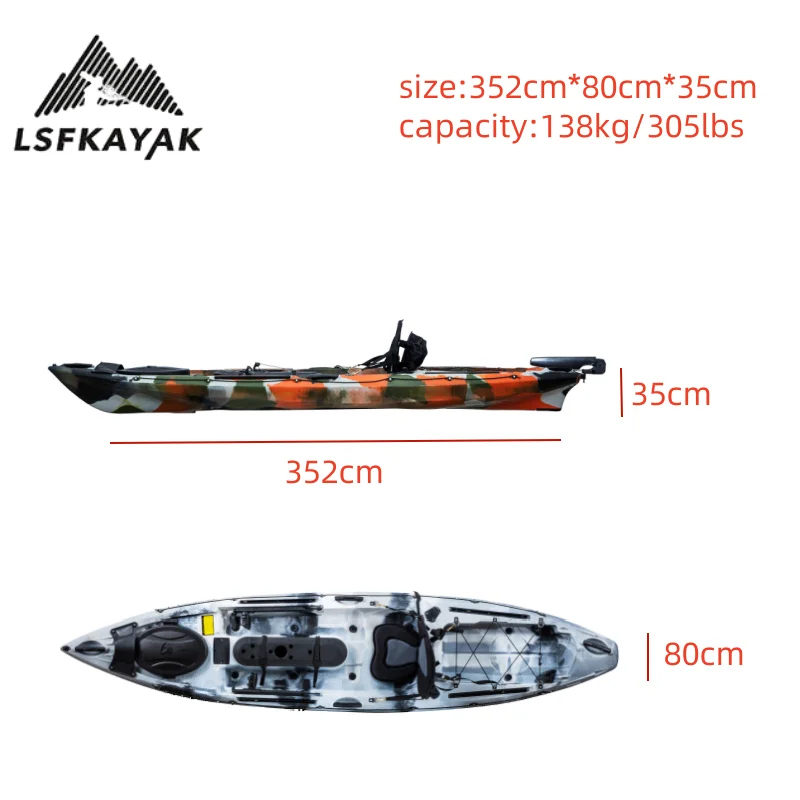 Factory 3.5 Meter LSF Top Grade Professional Fishing Kayak PE Material Hull Customize Color Logo For One Person Use In Lake