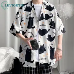 Camisas hawaianas de verano para hombres, Hip Hop, Geisha japonesa, camisas blancas y rosas impresas divertidas, Tops casuales coreanos para vacaciones