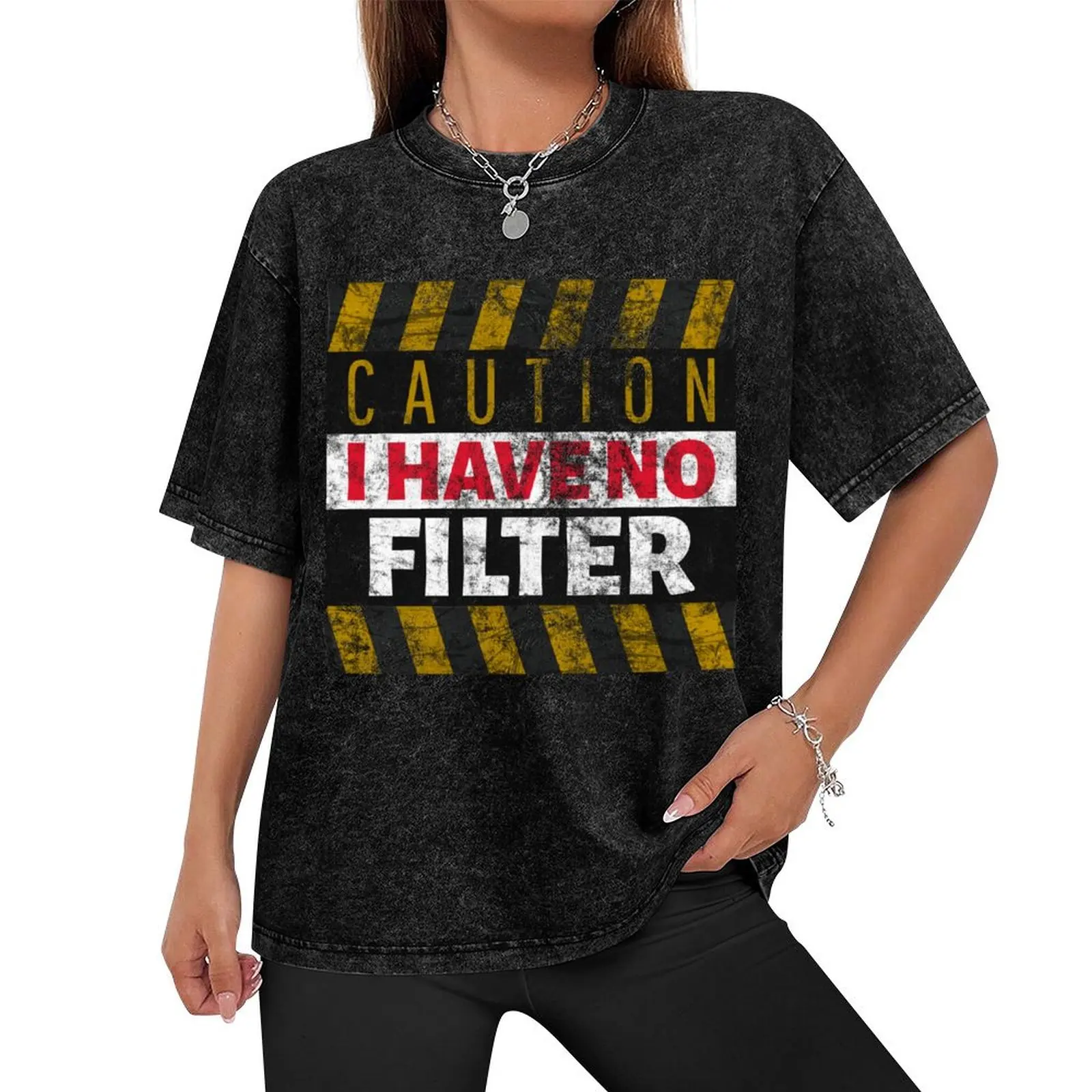 Caution I Have No Filter Funny Distressed Warning Sign T-Shirt plain valentines boutique clothes cotton t shirt men