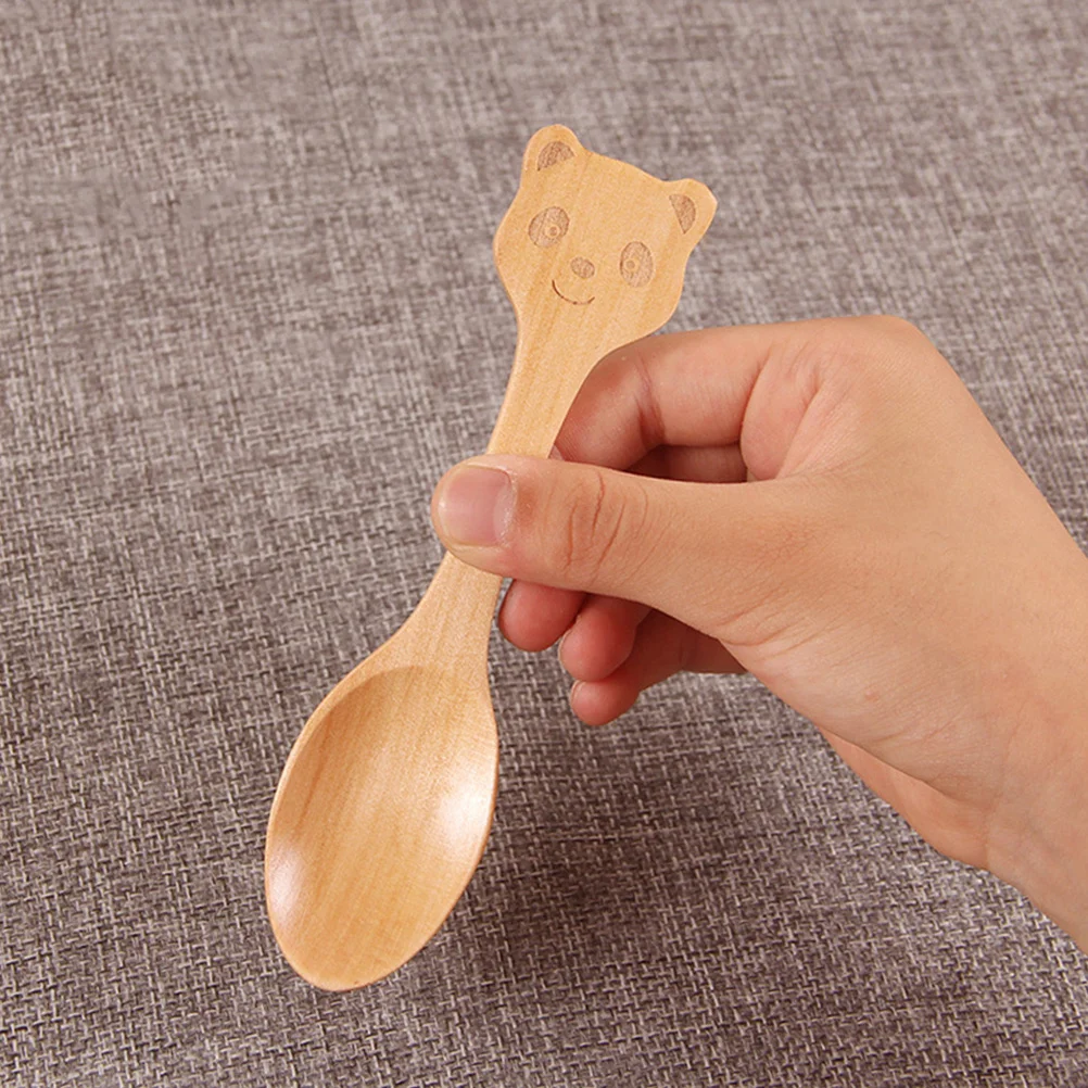 

4Pcs Creative Cartoon Mini Wooden Spoon Natural Nanmu Short Handle for Sugar Jam Ice Cream Condiments Serving Powder Spoon