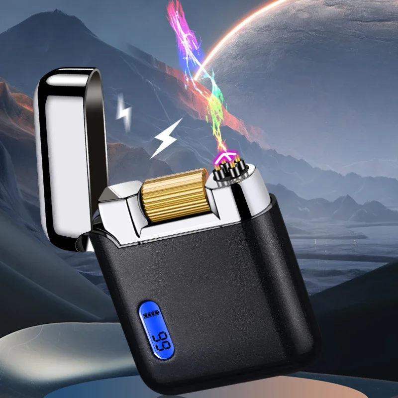 Dual Arc USB Lighter Type-C Charging Electronic Lighter Smoking Accessories Ratchet Roller Ignition Steel Sound Smoking Gadgets