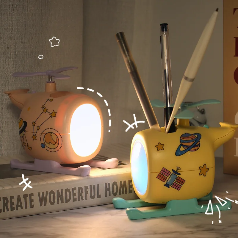 New Unique Cartoon Airplane Light Creative DIY Pen Holder Desktop Phone Holder Light Night Eye Protection Small Table Lamp