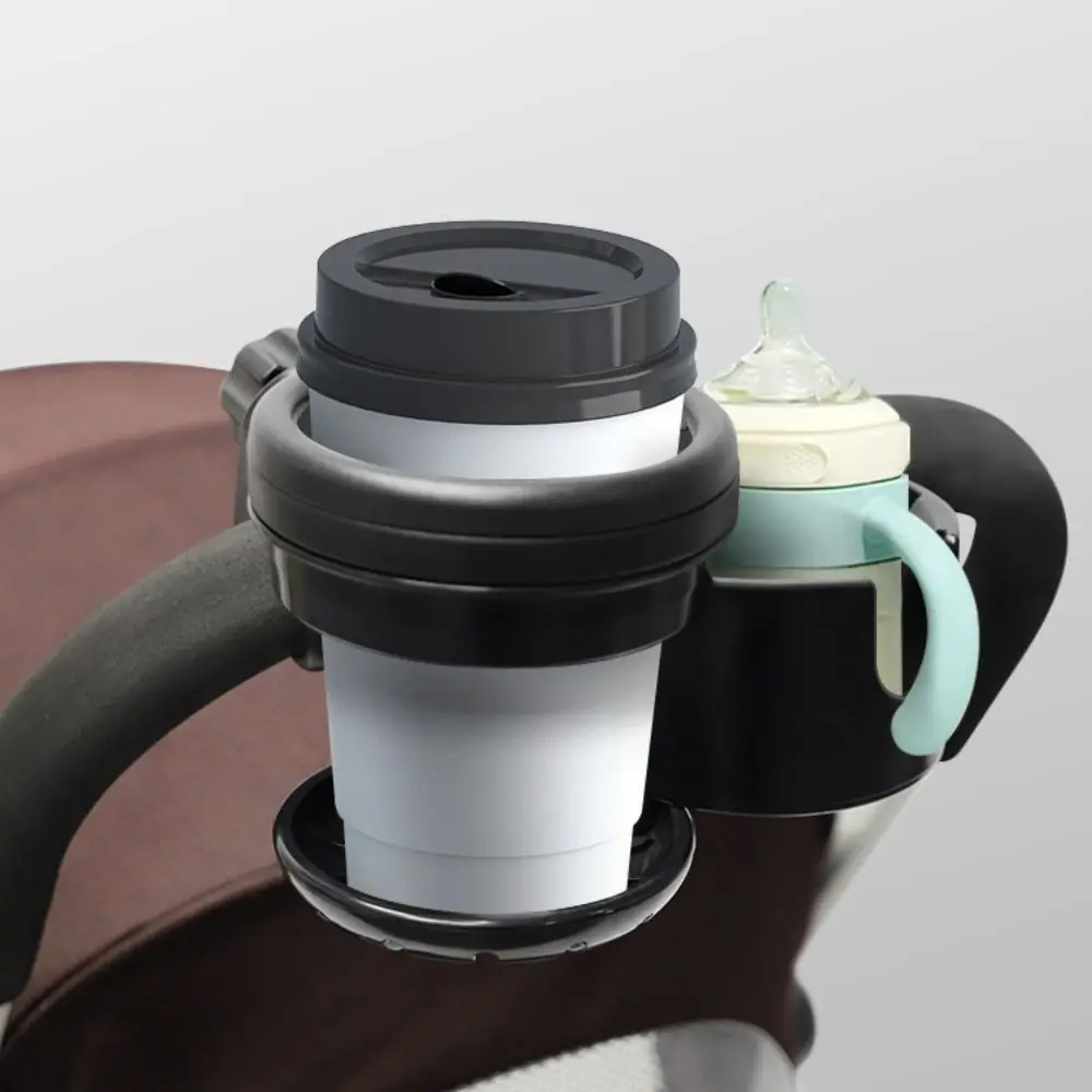 Rotating 2 in 1 Stroller Cup Holder Universal Non-slip Mount Stroller Bottle Rack Black Trolley Drinks Holder Outdoor