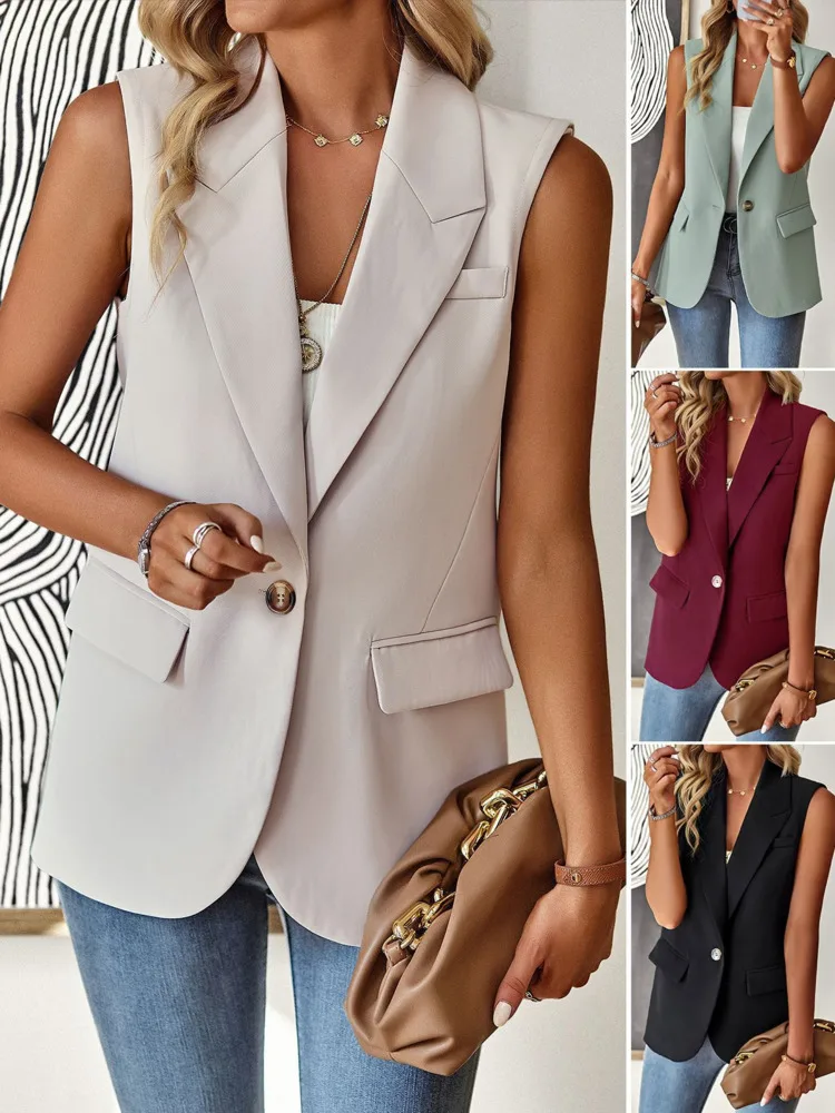 Blazer Women Clothing Coat Vest Solid Single-breasted Casual Elegant Fashion Sleeveless Solid Street Jacket Clothing New