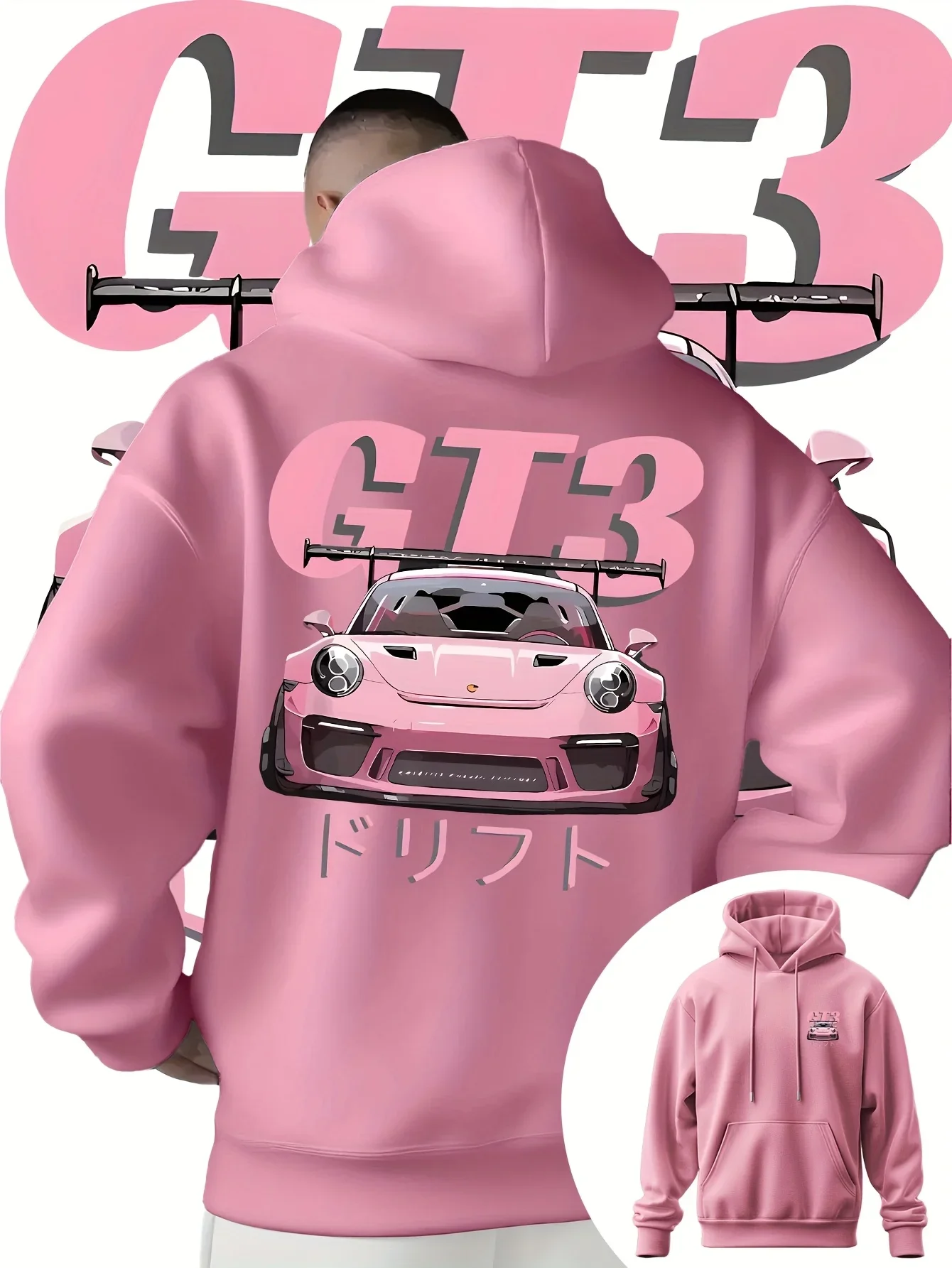 Herren-Kapuzenpullover mit GT3-Auto-Print im japanischen Design, geeignet für Herbst und Winter, trendiger Streetwear-Look, warmes und bequemes Oberteil. – Detail 4