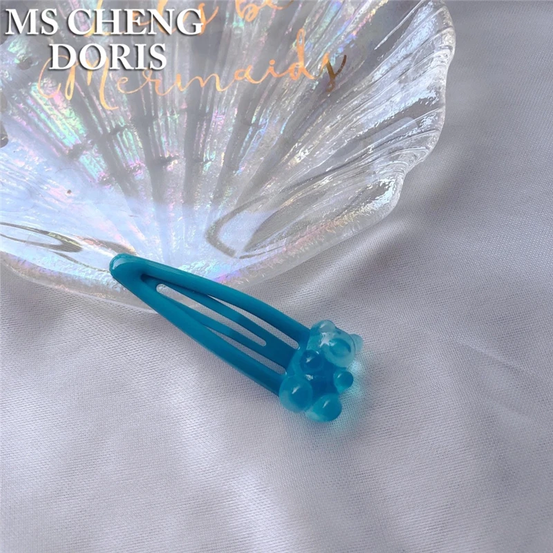 MSCHENGDORIS Women Transparent Cartoon Bear Hairpins Children Barrette Jewelry Party Gift Barrettes For Girls Hairpins Hair Grip