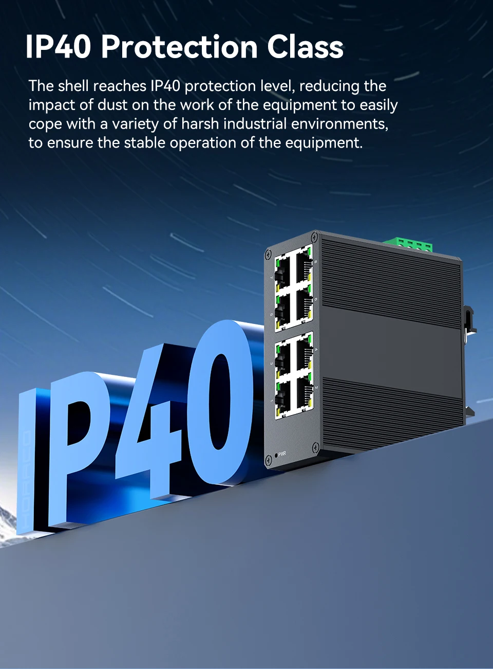 HORACO 8 Port 100 M Industrieschalter 10/100 M Mini Industrie Ethernet Netzwerk-Switch DIN-Schiene Plug-and-Play IP40-Schutz – Detail 5