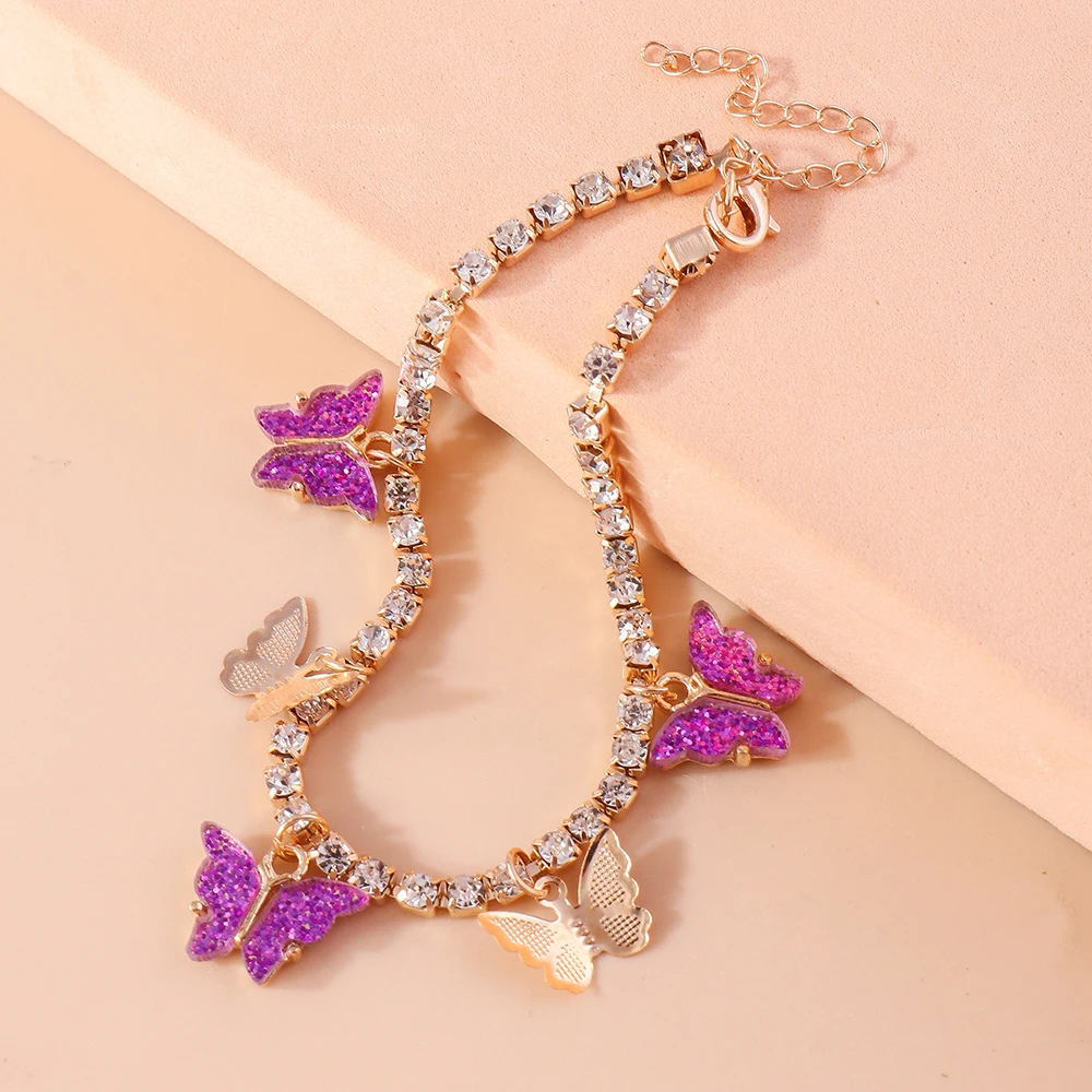 Aihua Modische Kristall-Tenniskette mit Schmetterling-Anhänger für Damen, Barfußkette für Fuß und Knöchel, Armband, Strand-Schmuck, Geschenke – Detail 11