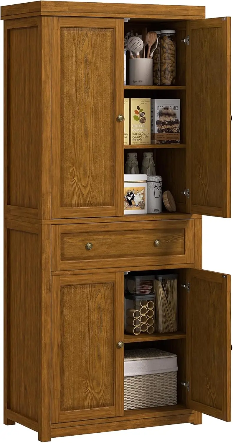 

HOMCOM, высокий шкаф для хранения 72,5 дюймов для кухни в фермерском хозяйстве, отдельно стоящий кухонный шкаф с 4 дверцами, выдвижным ящиком и регулируемым