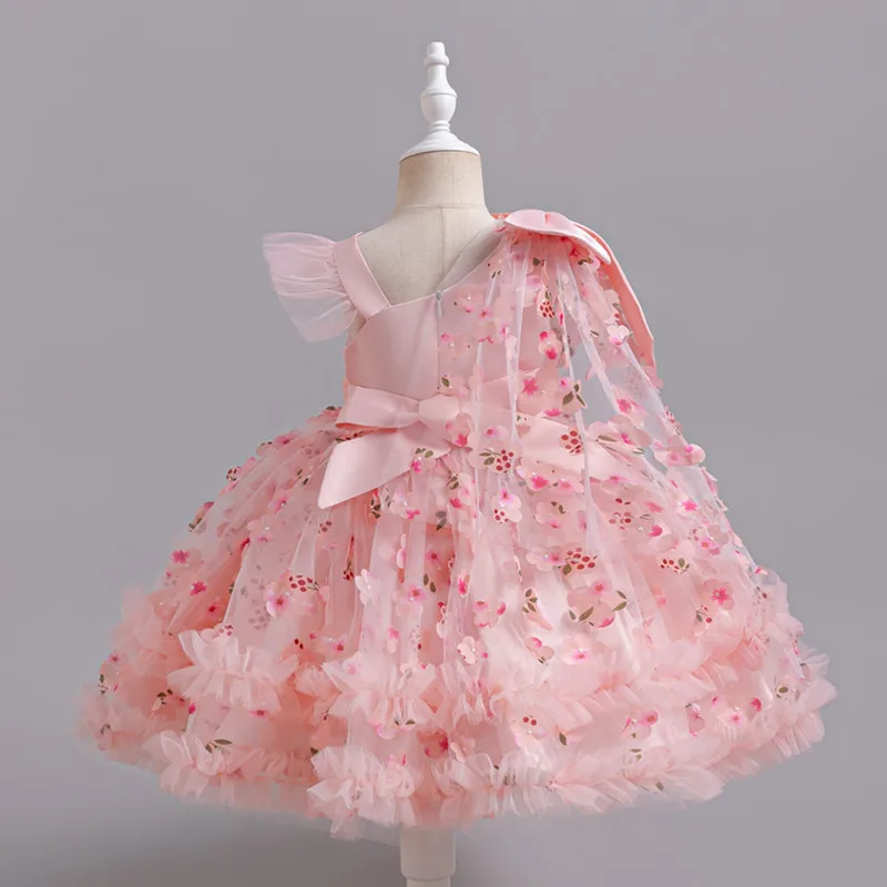 Teenmiro Flower Girl Birthday Party Dress For Baby Girls Infant Lace Bow Ball Gowns Children Baptism Formal Elegant Dresses