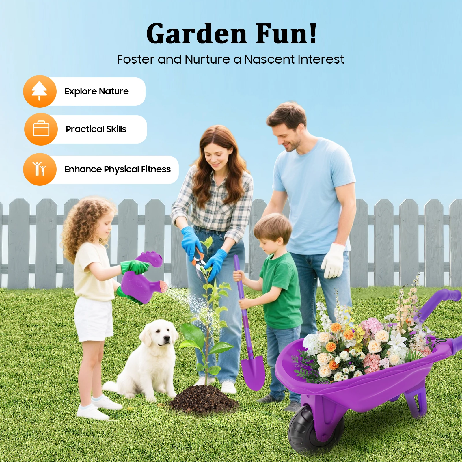 

Children's Gardening Tool Set, 10Pcs Kids Garden Tools W/ Tote Bag, Toy Rake Shovel Watering Can for Outdoor Educational Play