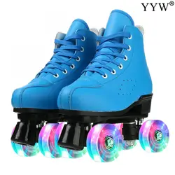 Roller Skates Shoes Quad 4 Wheels Double Row Flash Kids Child Sneakers Beginner Men Women Roller Skating Shoes Boy Girl Adult