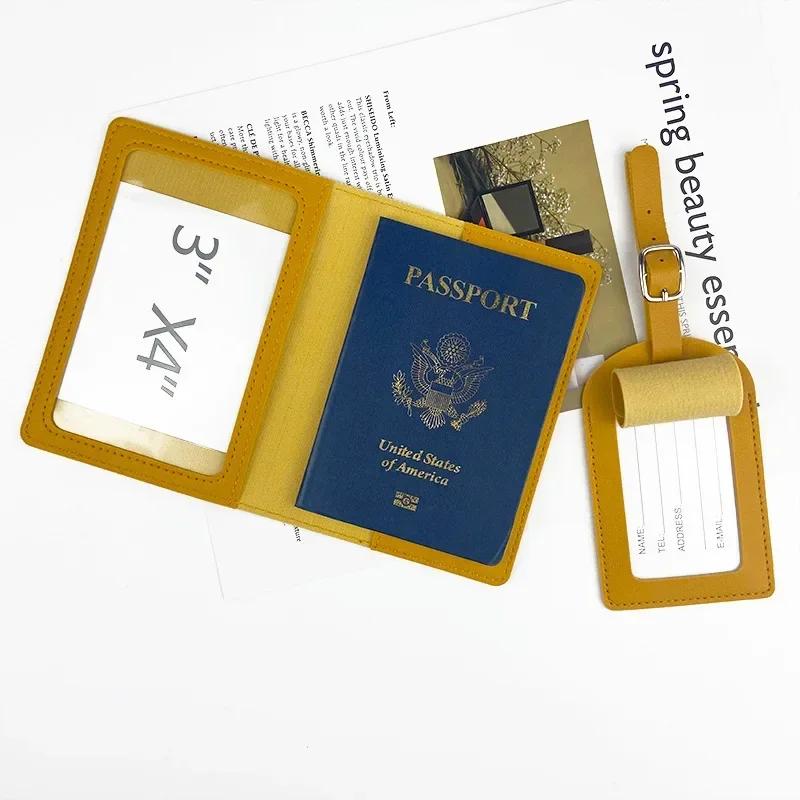 Spot Multi-color Thick Pu Leather Passport Holder Passport Cover with Paper Card Luggage Tag Set