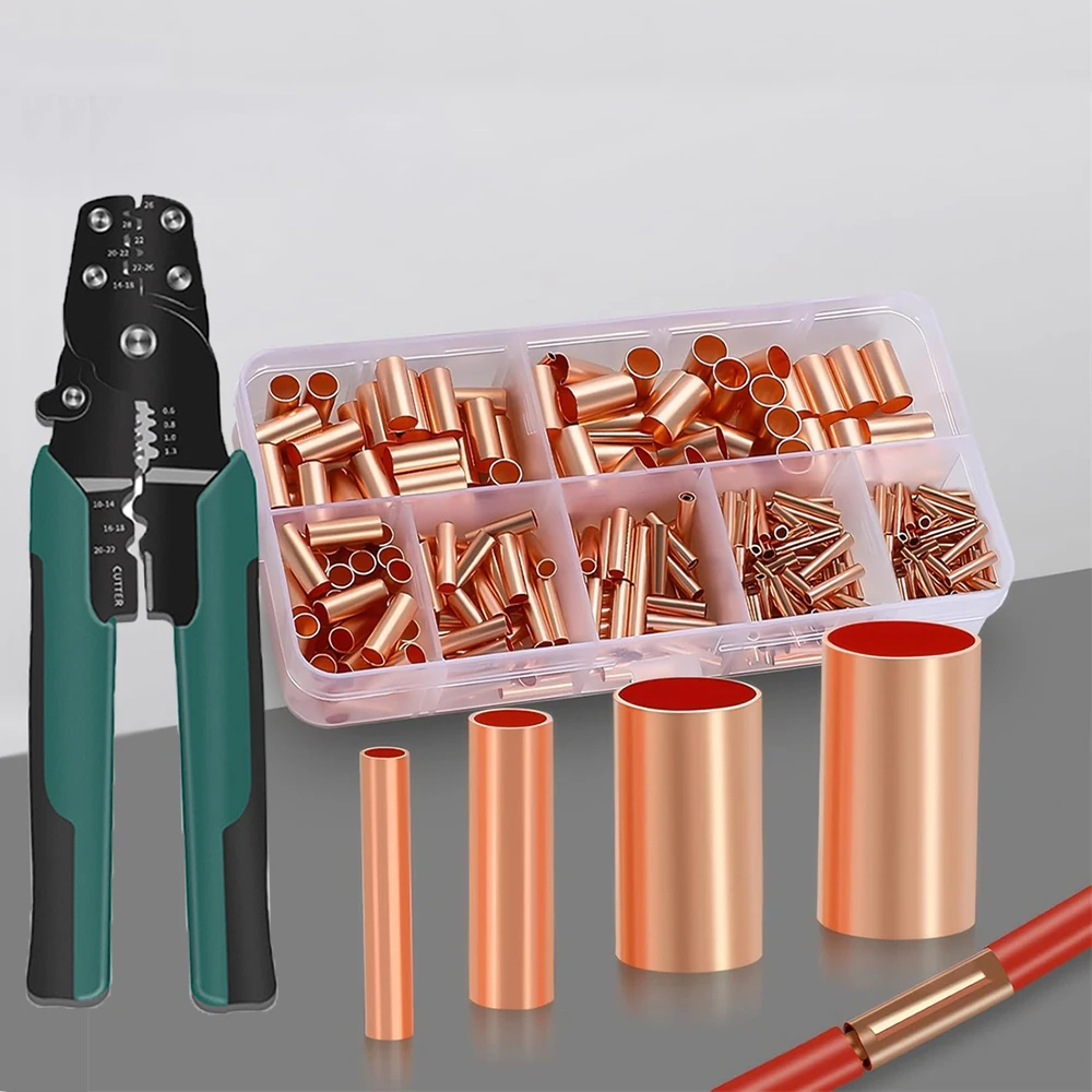 

250pcs Wire Terminal connectors 22-10AWG Electrical Butt Connector Copper Tube Connector Kit with Stripper Cutter Terminal Crimp