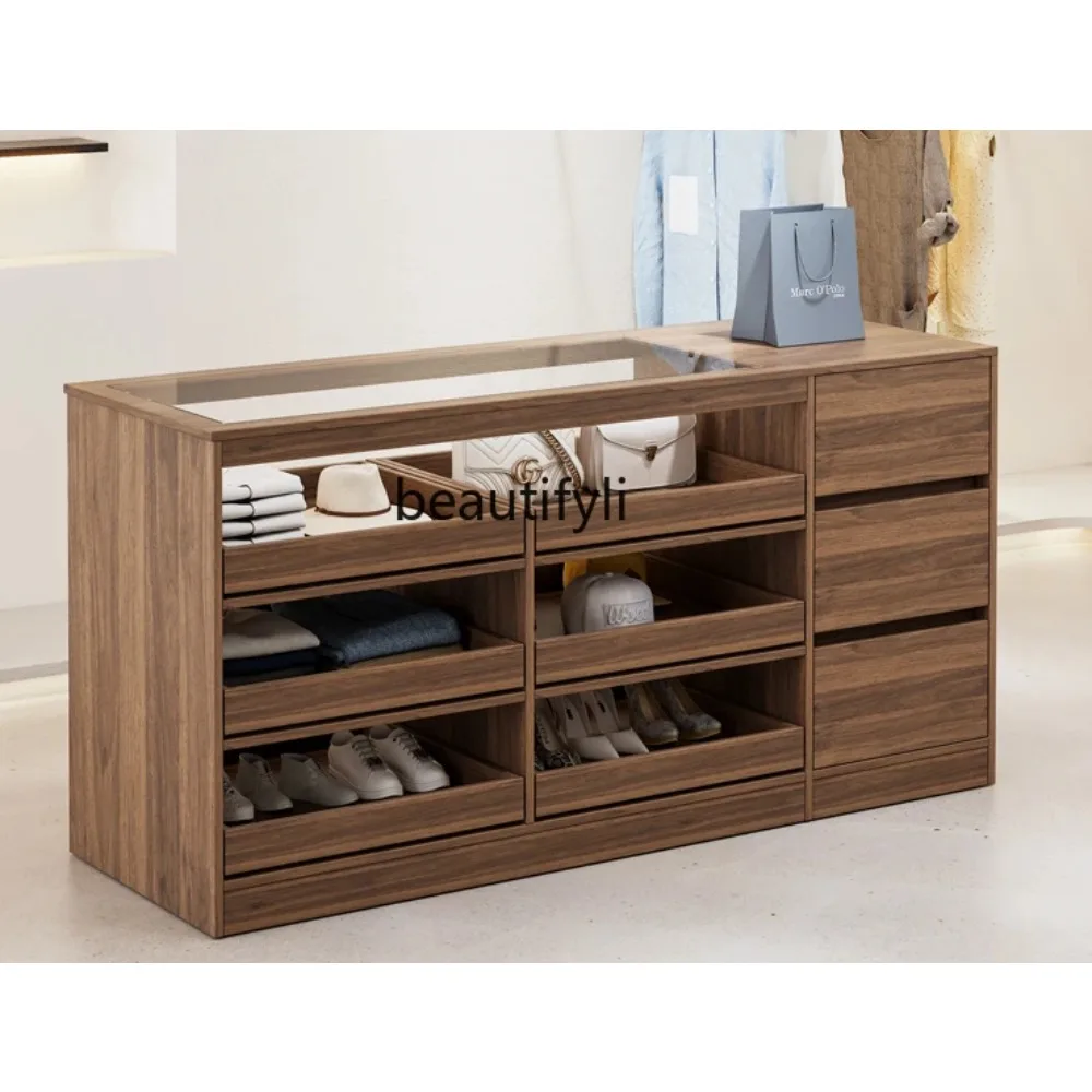 

Solid wood clothing store flow table can be double-sided island table women's clothing store jewelry display cabinet