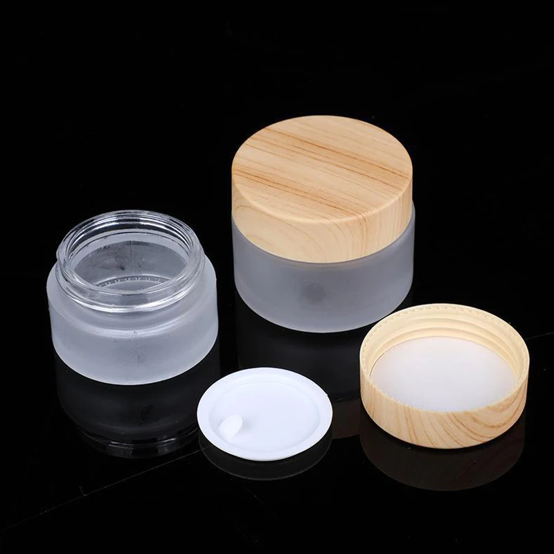 10g Wood Grain Lid 30g Glass Cream Bottle Cosmetic Jar 50g Scrub Sub-bottling Portable Travel Packaging Container