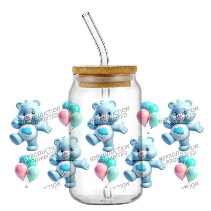 popular Lovely Cartoon Bear 16oz UV DTF 3D Transfer Sticker Decals cup Wraps Glass Can Cups decoration Craft DIY sticker