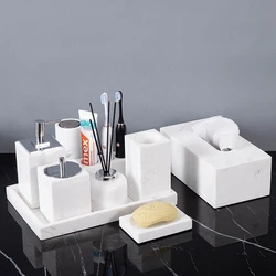 Volakos White Natural Marble Bathroom Accessories Minimalism Soap Dispenser Toothbrush Holder Tissue Box Bathroom Set