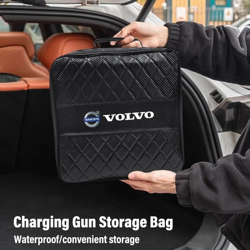 Leather Car Charging Cable Storage Box New Energy Charger Portable Bag For Volvo Rdesign V60 V40 S80L XC90 S60 S40 C30 XC60 V50