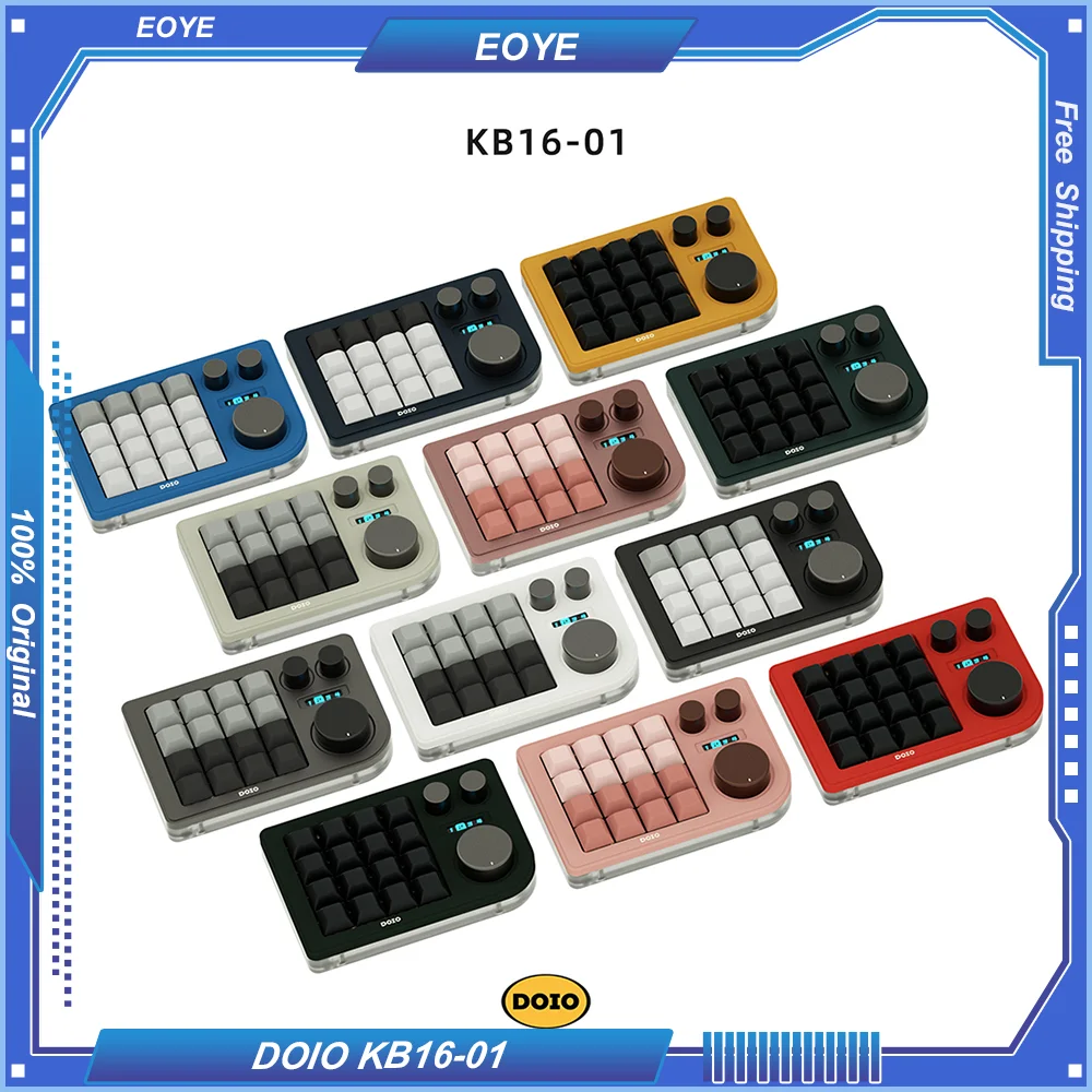 DOIO KB16-01 16-Key Designer Keypad Triple Knob Custom Mechanical Keyboard Customized Gaming Arcade Game Wired Hot-swappable DIY