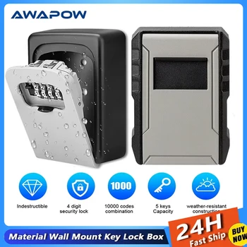 Awapow Metal şifreli kilit saklama kutusu Su Geçirmez Duvara Montaj 4 Haneli Şifre Anahtar Kutusu Anti Hırsızlık Kilidi Kasa Büyük Kapasiteli