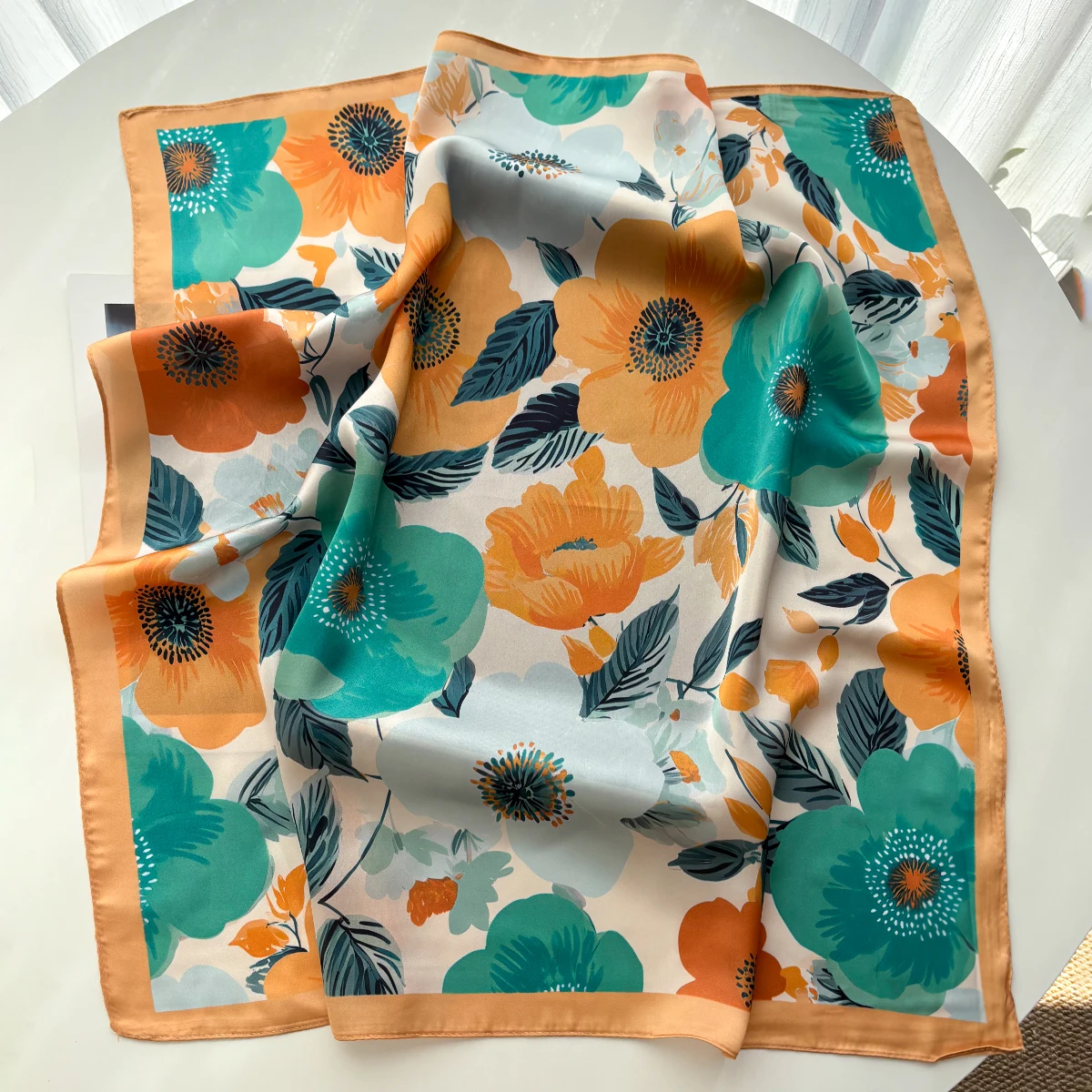 Luxury Floral Printed Square Scarf For Women Scarves Bandanas Hijab Neckerchief Elegant Shawl Wraps For Travel image 6