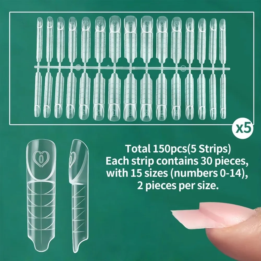 75/150Pcs NEW 15 Sizes Space Nail Forms Reusable Transparent Poly Gel Forms Plastic French Tip Forms Home Salon