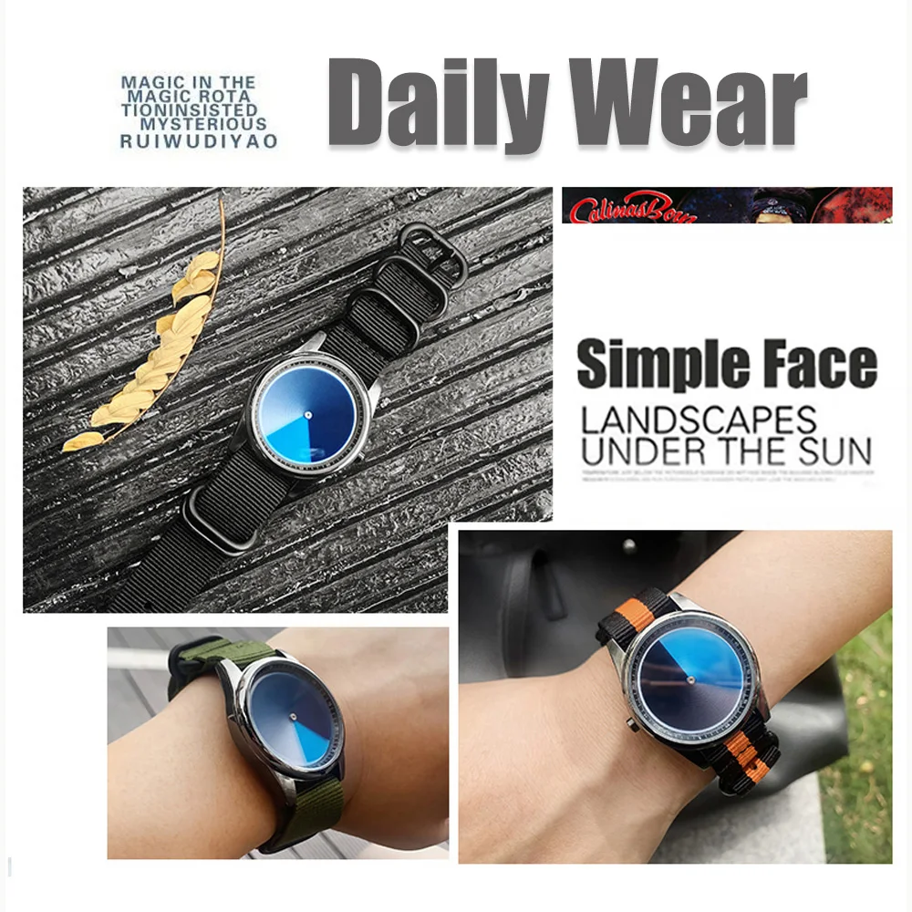 A canvas strap fashion creative blue men\'s watch, unisex, with unique personality and no-pointer wristwatch, is the best gift fo