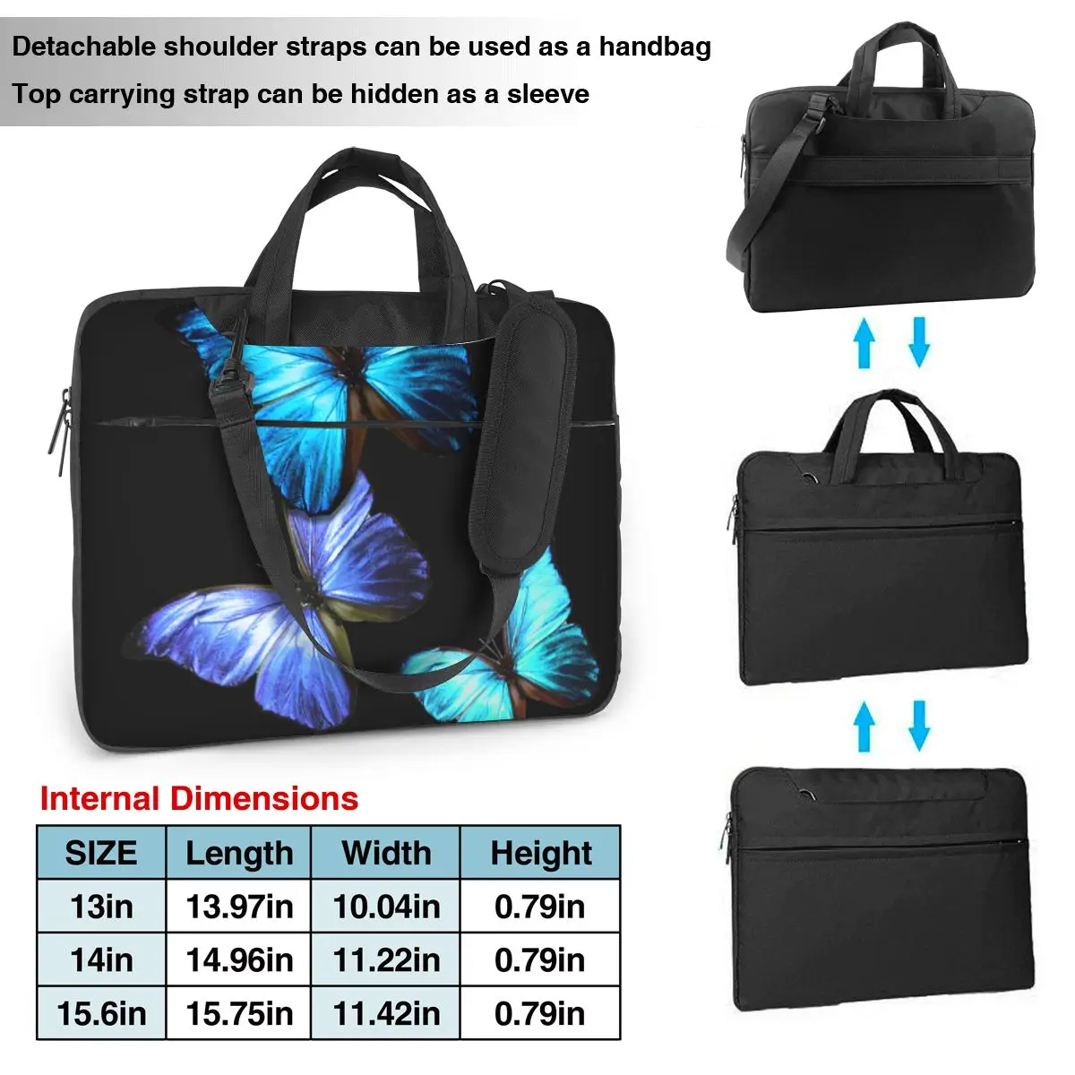 Laptop Bag Sleeve Blue Butterfly Shockproof Notebook Pouch Women Beautiful For Macbook Air Acer Dell 13 14 15 Print Computer Bag