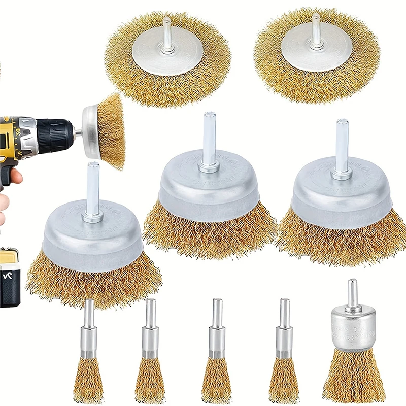 

3/10pcs Drill Bit Wire Brush Set Shank Diameter 6mm Drill Bit Wire Brush Flat/Bowl/Pen Brush Used for Cleaning and Rust Removal