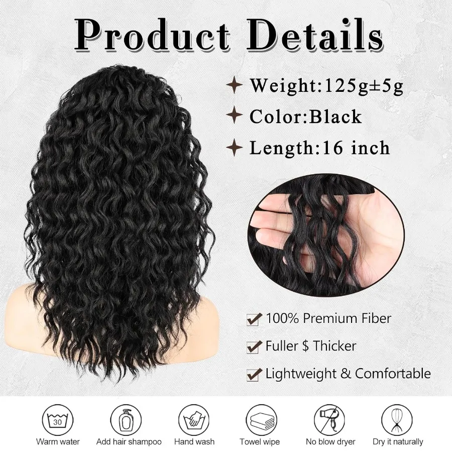 وصلة شعر صناعية طويلة مجعدة متعددة الاستخدامات مع تصميم برباط للنساء ذوات البشرة السمراء، قطعة شعر سهلة المشبك