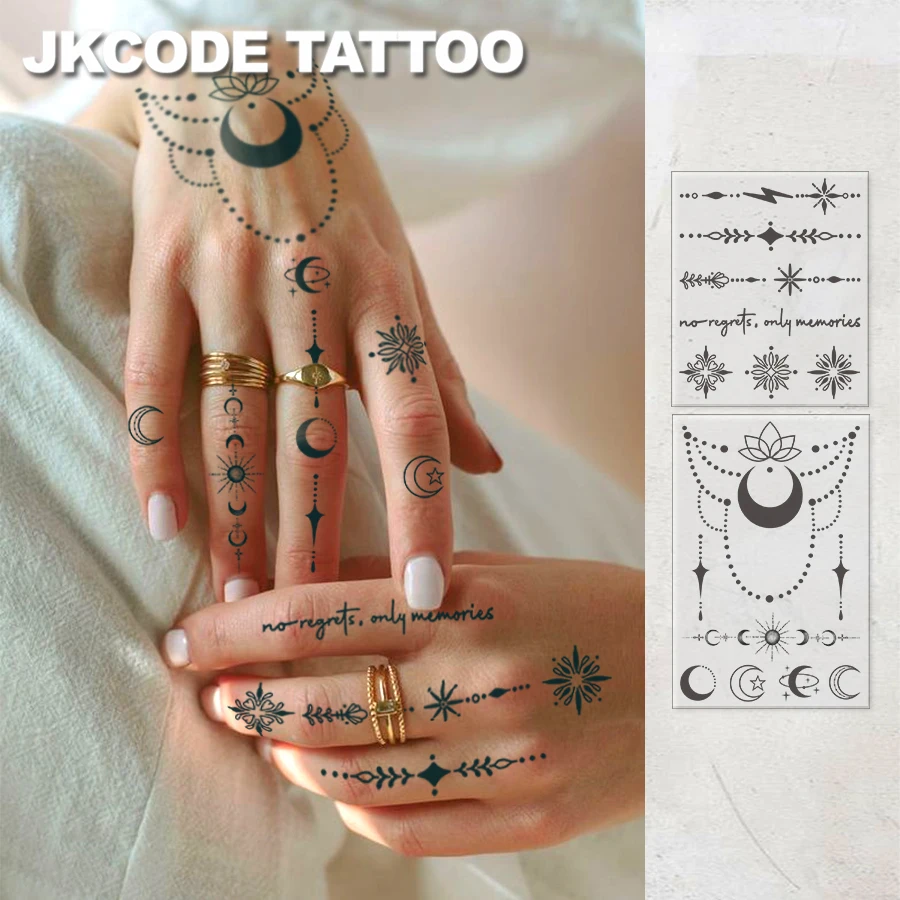 

2-Piece Set of Middle Eastern Ramadan Star, Sun, Crescent Moon Herbal Tattoo Stickers, Waterproof and Long-Lasting Personalized Temporary Tattoos, Can Last for 7-14 Days as Body Decorations