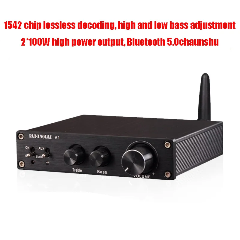 

Class D Mini Audio Amplifier Bluetooth 5.0 Dual TPA3116D2 Chips 100W*2 High Power HIFI Digital Amplifier High Bass Adjustment