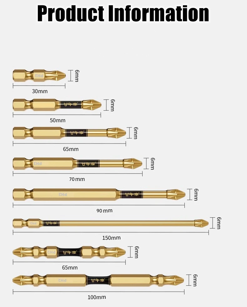 PH2 Magnetische Schraubendreher-Bits mit Magnetisierer, 25–150 mm, rutschfester Sechskantschaft, Schlagbohrer, mehrere Größen für verschiedene Szenarien – Detail 2