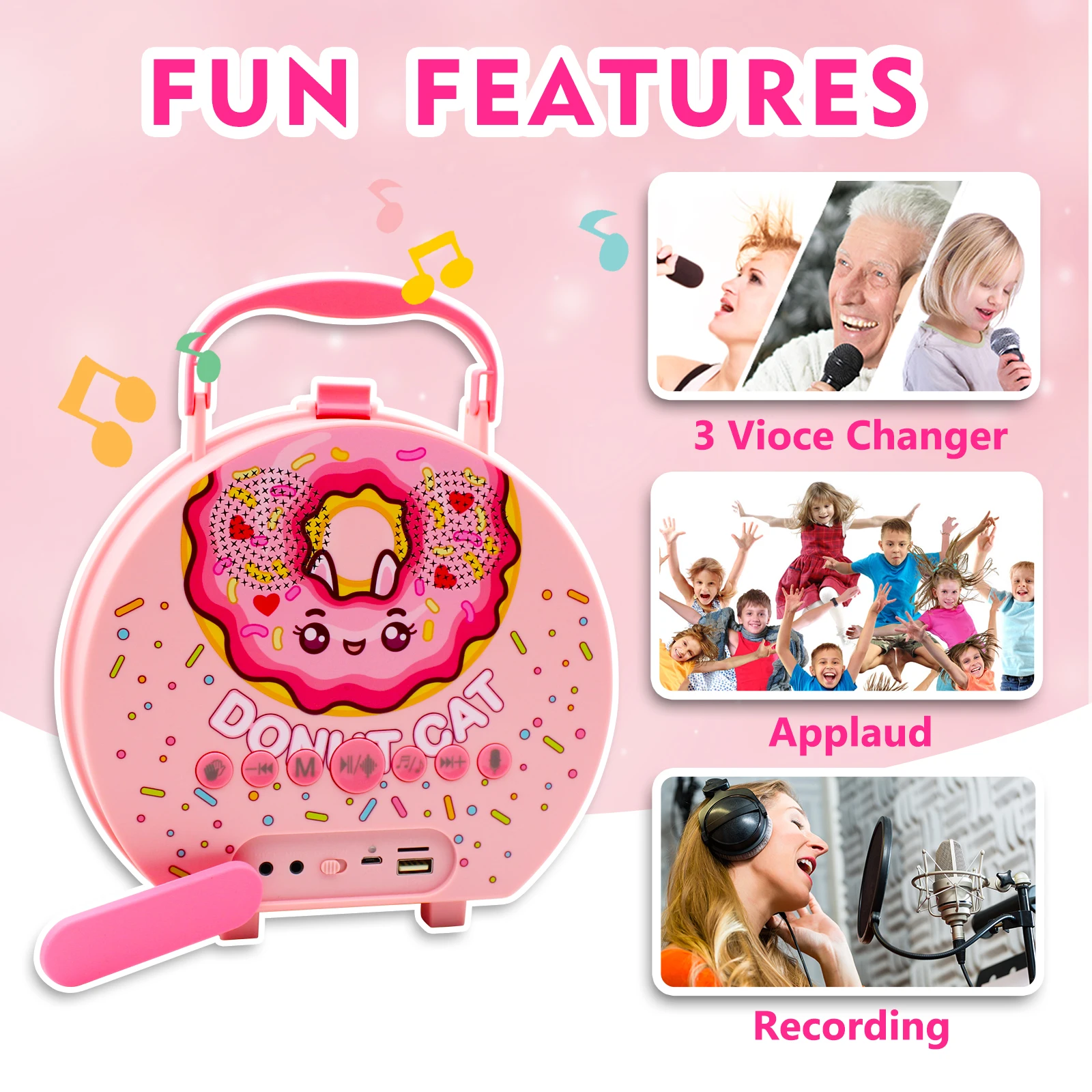 Karaoke Machine com 2 Microfones para Crianças, Toddler Singing Toys, Bluetooth Voice, Crianças, Meninos, Meninas, Frete Grátis