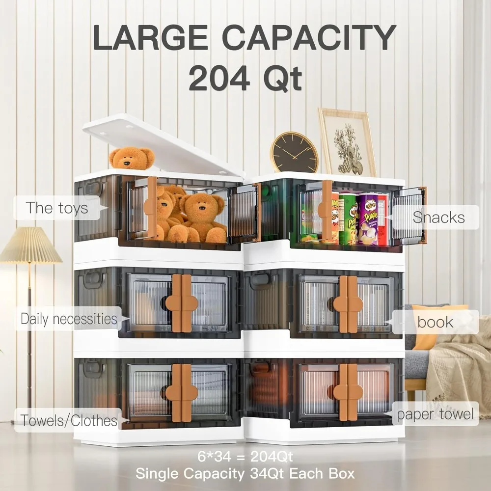 Closet Organizers and Storage, 204 Qt-6 Pack Storage Bins with Lids and Wheels, Collapsible Stackable Storage Bins,