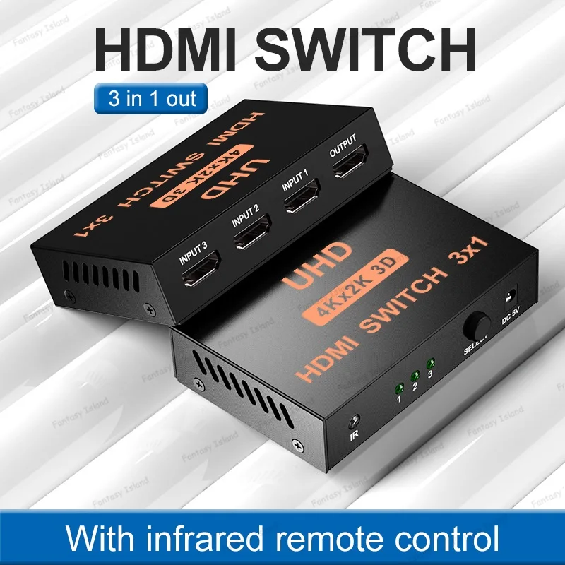 HW-4K3011 Hdmi Switcher 3 In En 1 Uit 4K Ijzeren Doos Met Infrarood Afstandsbediening Hd Video Drie In En Een Uit Kvm