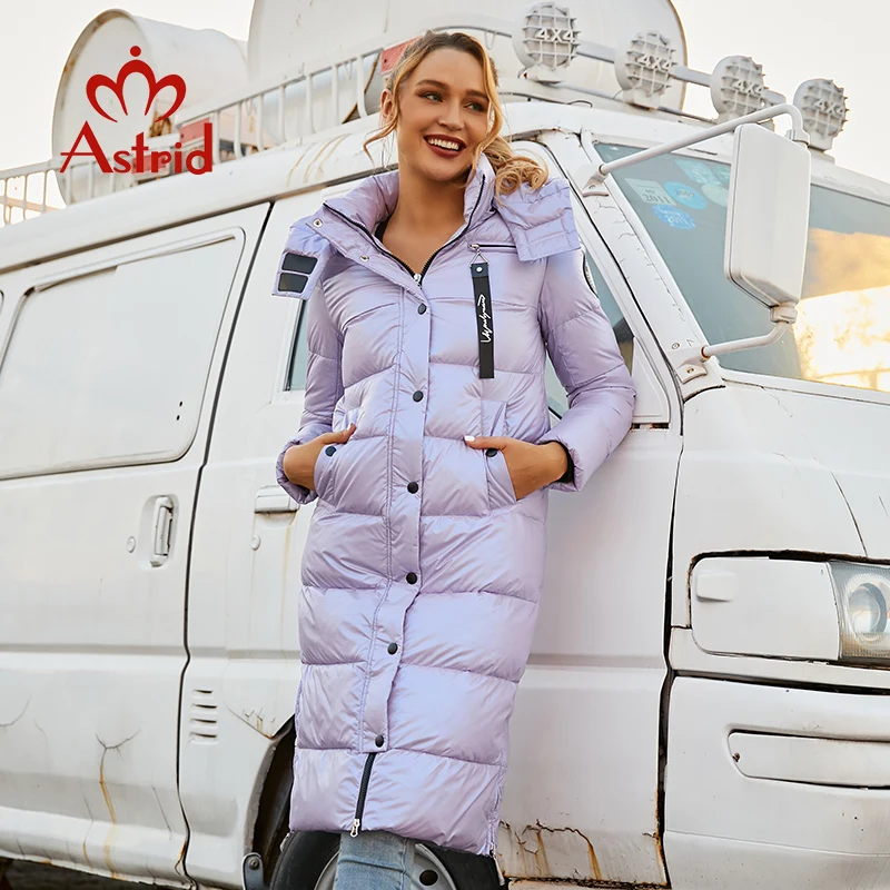 Aster D-abrigo largo con capucha para mujer, parka cálida de tela brillante, chaqueta de moda, ropa femenina de gran tamaño, invierno, 2023