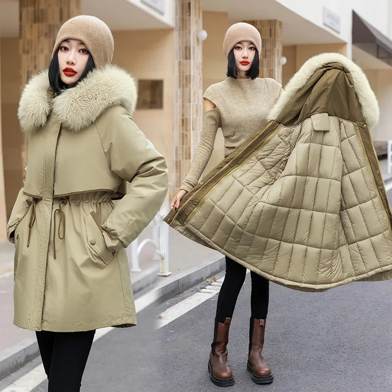 Women\'s Clothing Winter Down Cotton Jacket Two Piece Set Slim Hooded Warm Outerwear Fashion Design Ladies Coats Female Parkas