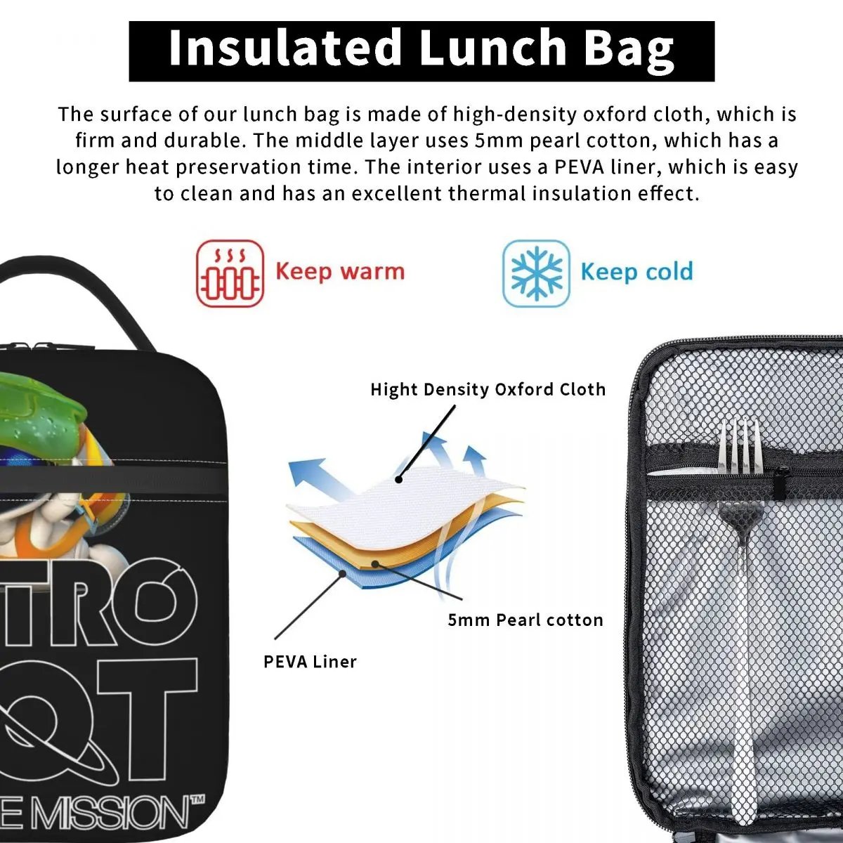 Astrobot Astros Playroom Insulated Lunch Bag Food Container Bags Portable Cooler Thermal Lunch Boxes For Work