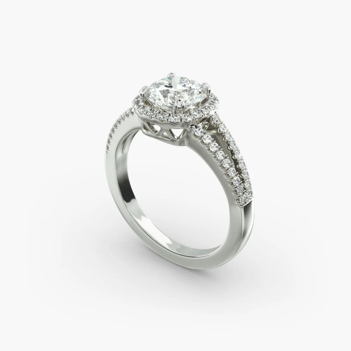 PT950/14K/18K White Gold Split Shank Diamond Ring Brilliant Round Cut Lab Grown Diamond Cushion Halo Diamond Engagement Ring