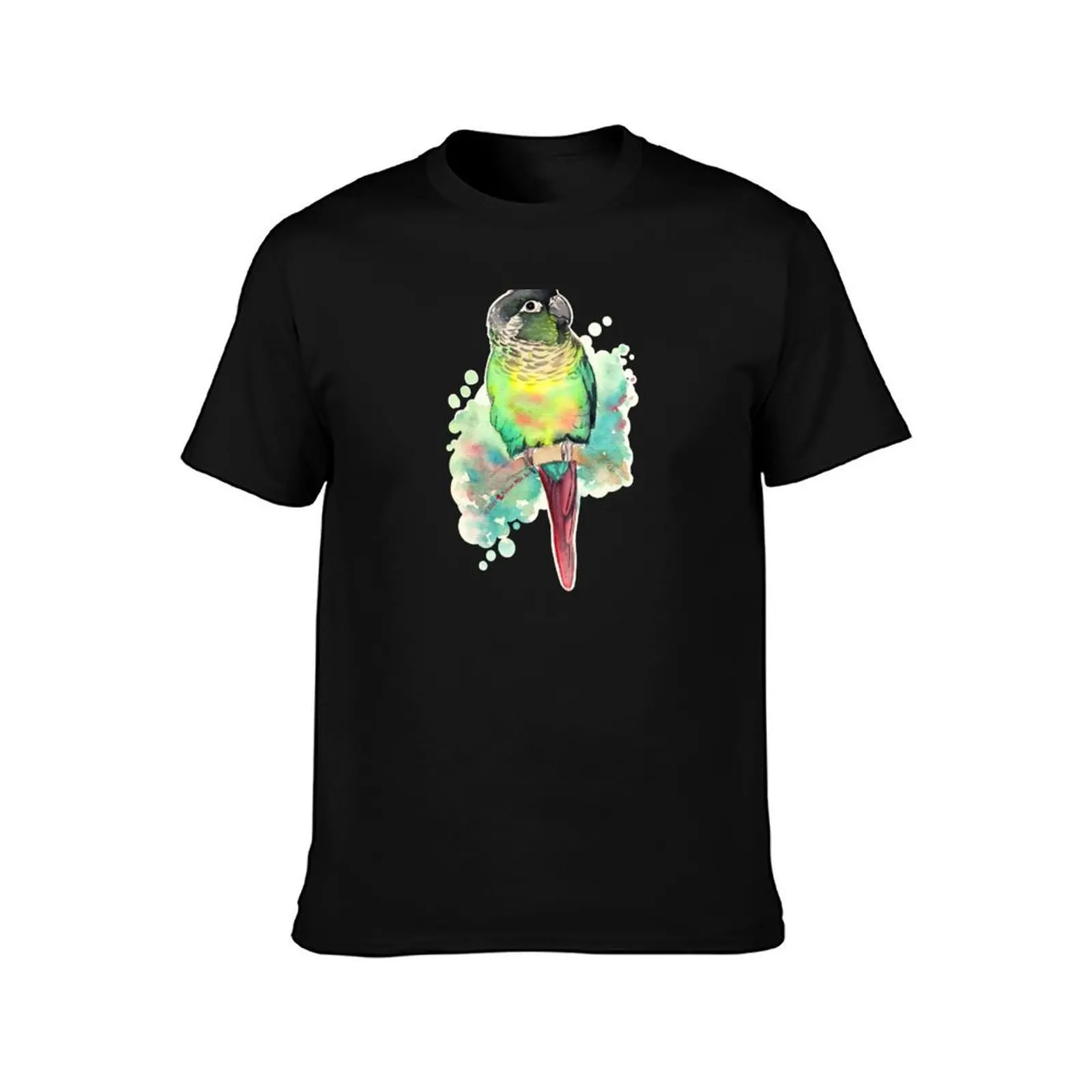 Green Cheek Conure in Watercolor T-Shirt, Summer Casual Cotton Tee, Oversized Streetwear Tops, Vintage Graphic Print