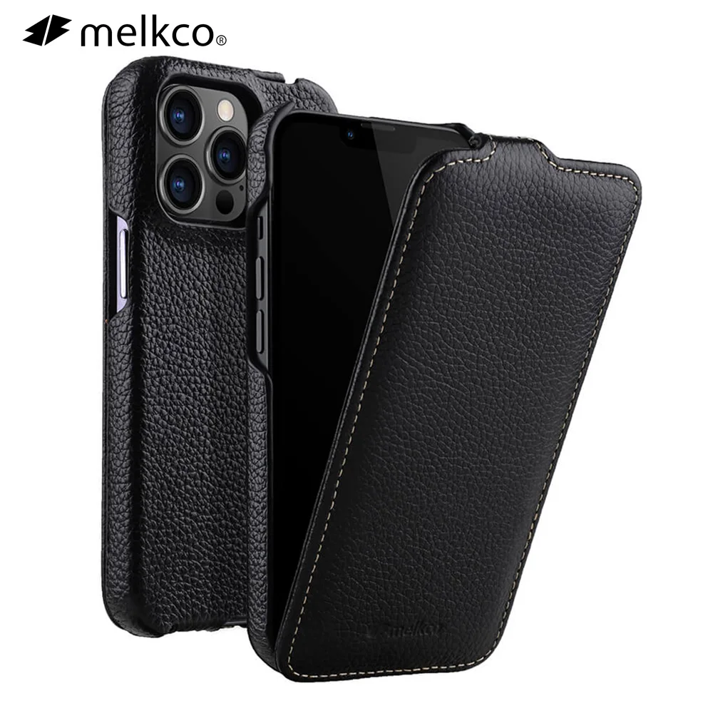 

Melkco Genuine Leather Case For iPhone 15 Pro Max 14 13 12 mini 11 Business Luxury Real Cow Flip Phone Bag Cover