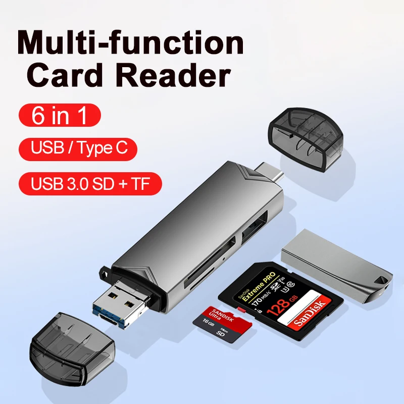 6 IN 1 Multifunctional USB C SD TF Card Reader USB 3.0 Card Adapter 5Gbps High Speed Micro Memory For iPhone 16 Samsung Macbook